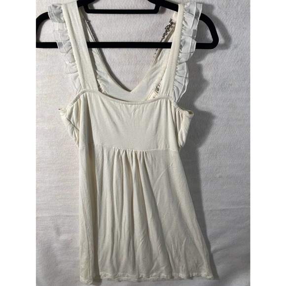 Dating Clothing Ivory Jersey and Chiffon Beaded Sleeveless Blouse Size Medium - Picture 4 of 12